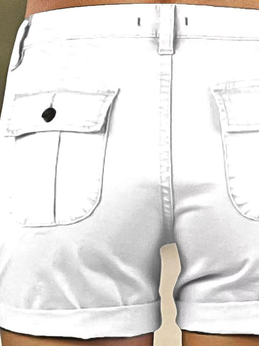 Flamingals Women's Cargo Shorts Mid Waist Trendy Summer Hiking Shorts with Flat Pocket for Women White S