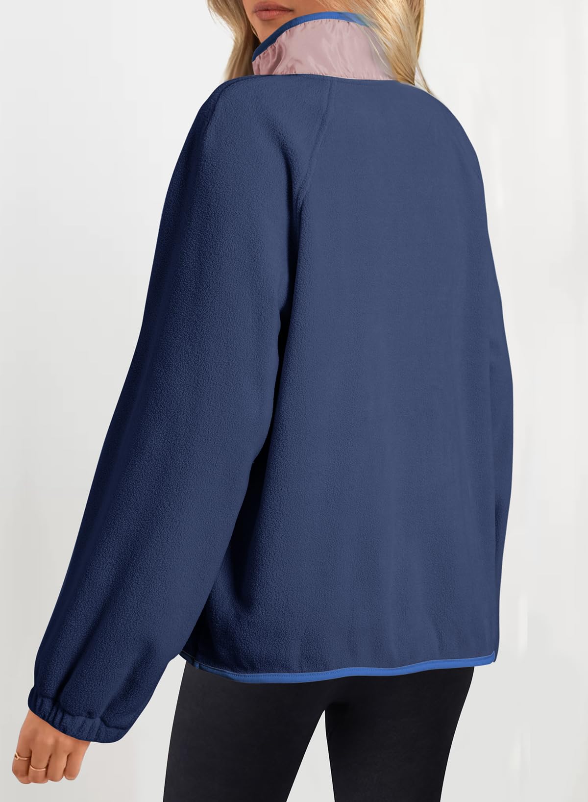 Dokotoo Winter Coats for Women Oversized Sweatshirts Warm Fuzzy Fleece Button Collar Color Block Long Sleeve Sweatshirt Cute Relaxed Fit Tops Pullover Outerwear Trendy 2025 Clothes Blue Large