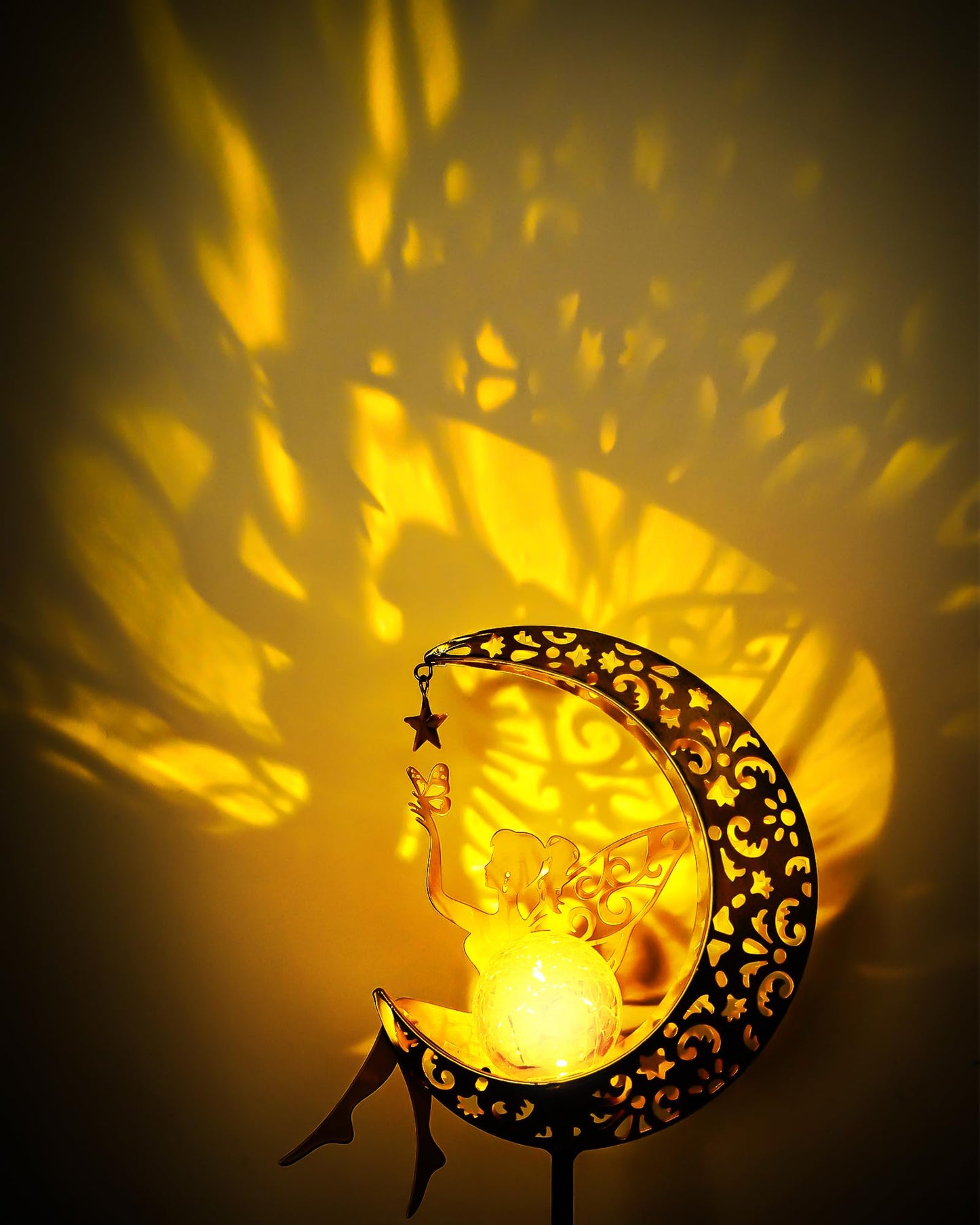 Vuees Solar Garden Statues Outdoor Decor, Fairy Moon Figurine Light Stake, Housewarming Ornament for Patio, Lawn, Yard, Pathway - Unique Gift Ideas for Gardening Mom Grandma