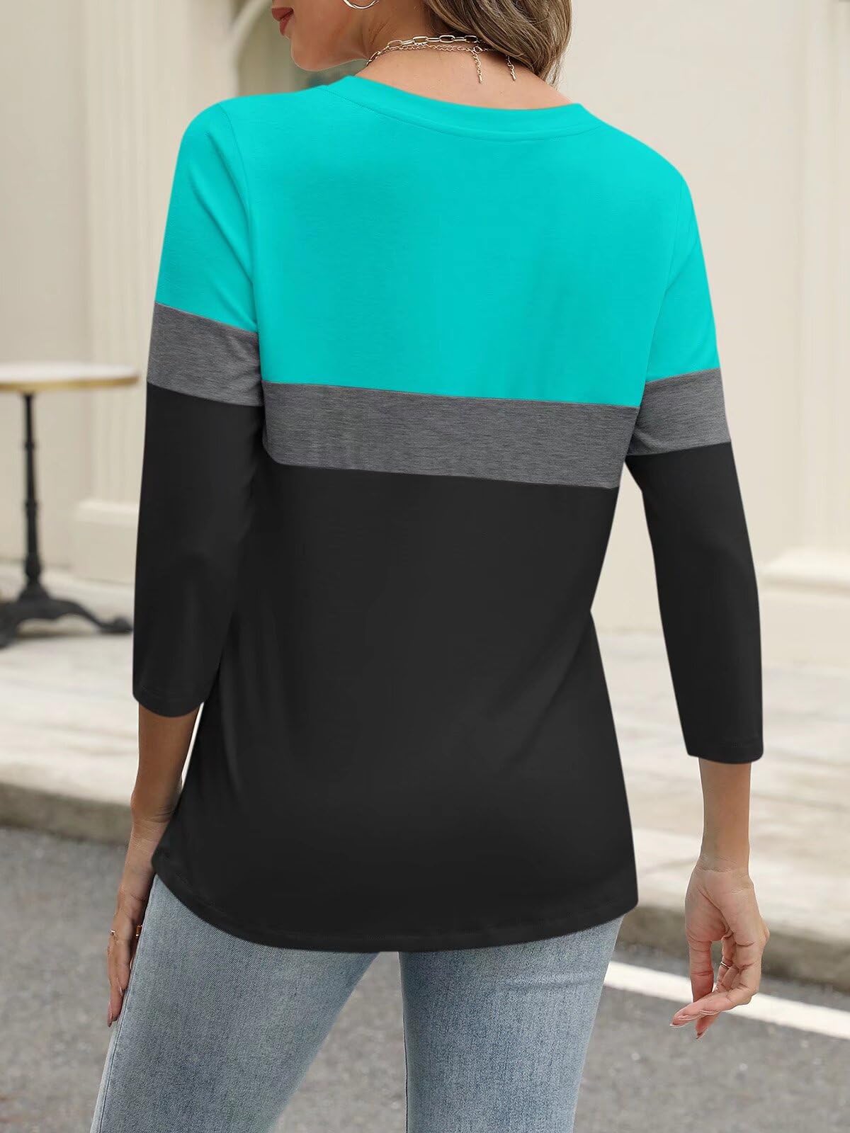 ORANDESIGNE Women’s 3/4 Length Sleeve Tops Summer Color Block Zipper T Shirts Casual Ladies Tees