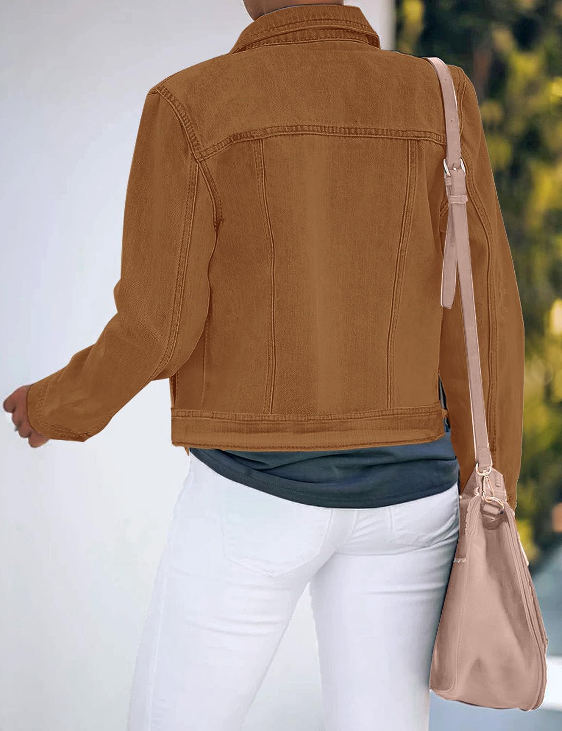 luvamia Women's Classic Casual Long Sleeves Jacket Basic Button Down Trucker Jacket Coat Brown Size Medium