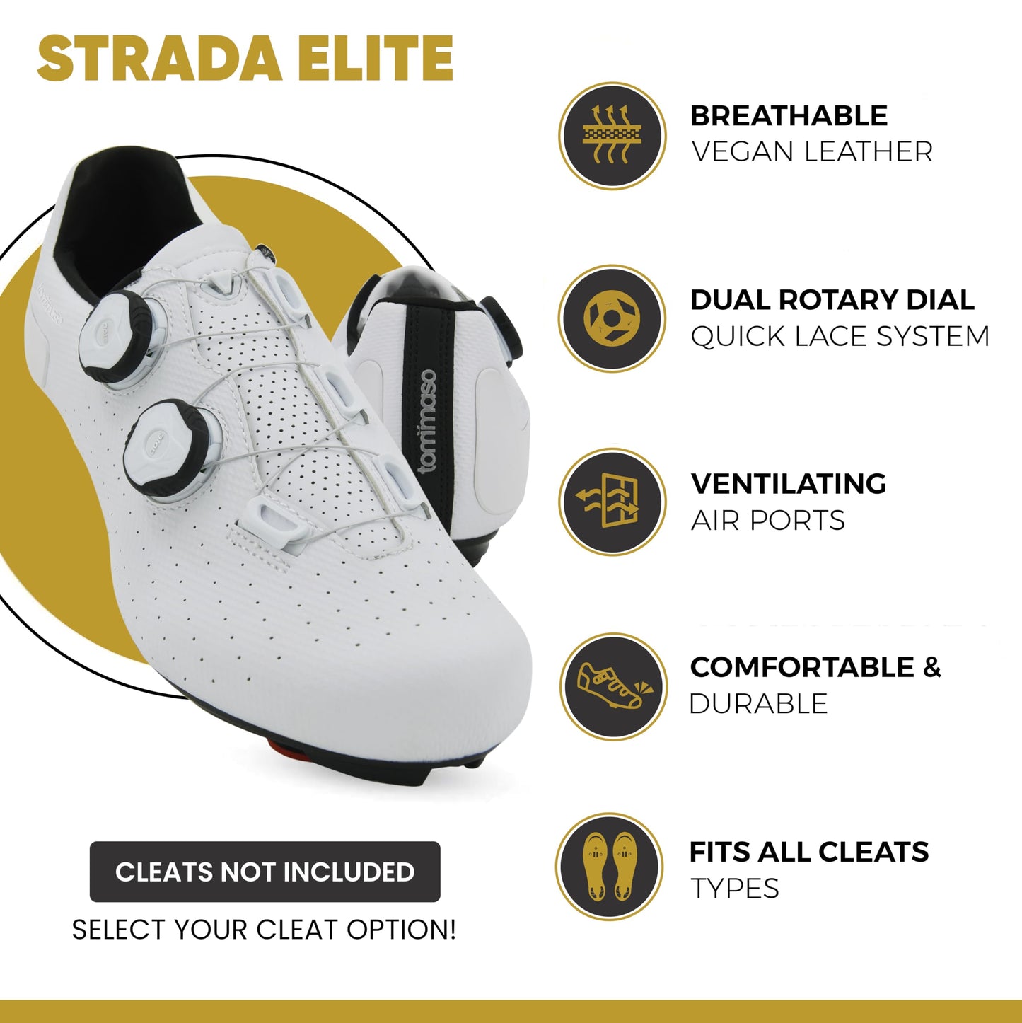 Tommaso Strada Elite Duale SPD & Peloton Shoes for Men—2 in 1 Cycling Shoes—Install Your Own Delta or SPD Cleats for Road Bicylces, Indoor Cycles & Most Mens Bikes—Quicklace Dial—Size 10.5US—44EU
