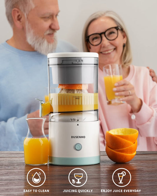DUSENHO Electric Juicer Rechargeable - Citrus Machines with USB and Cleaning Brush Portable for Orange, Lemon, Grapefruit White + Green 9.4 * 4.4 * 5.4 inches