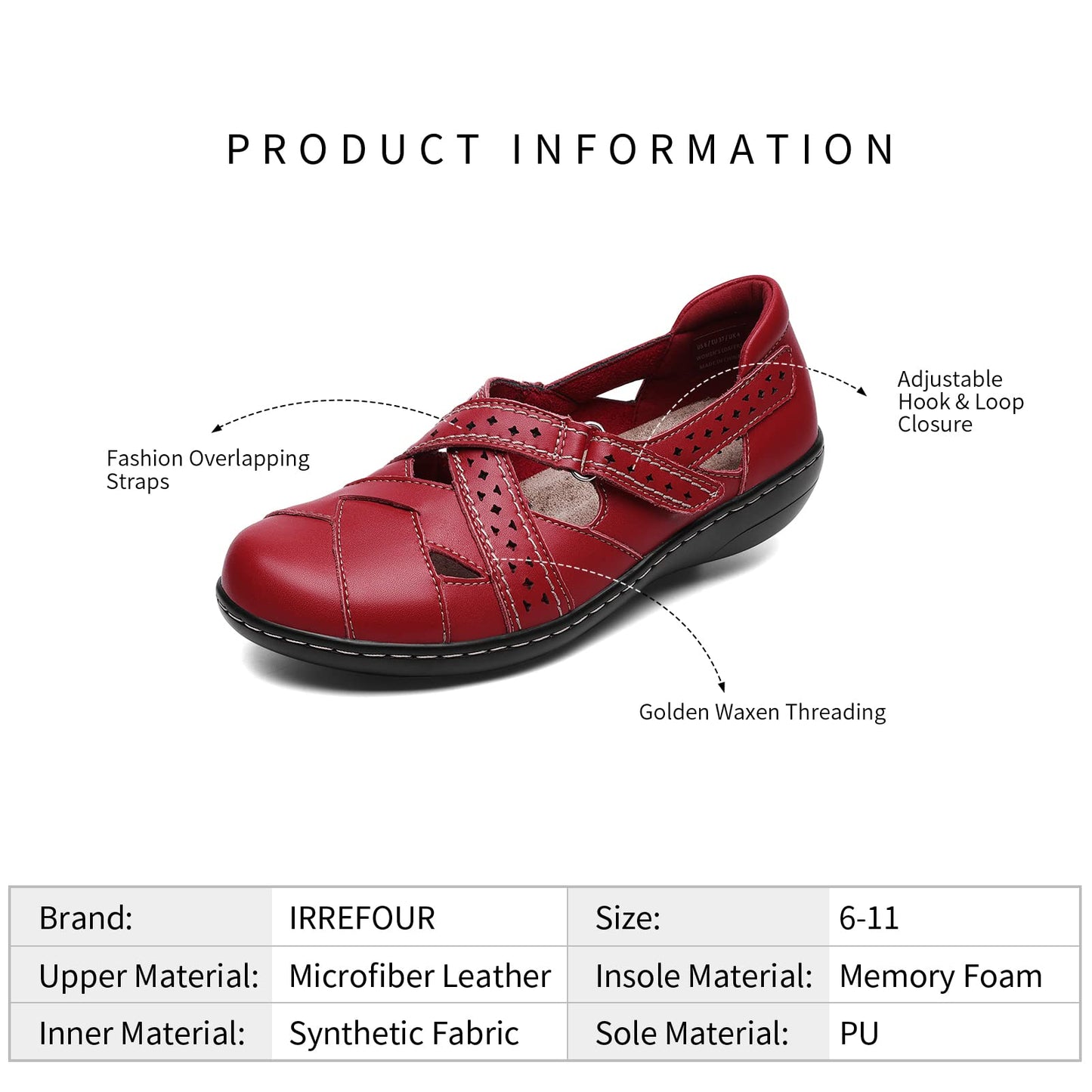 Irrefour Women's Classic Red Genuine Leather Casual Loafer Cute Slip-On Fashion Closed Toe Flat Sandal Comfy Work Sandal Everyday Walking Shoe 1607-HON060
