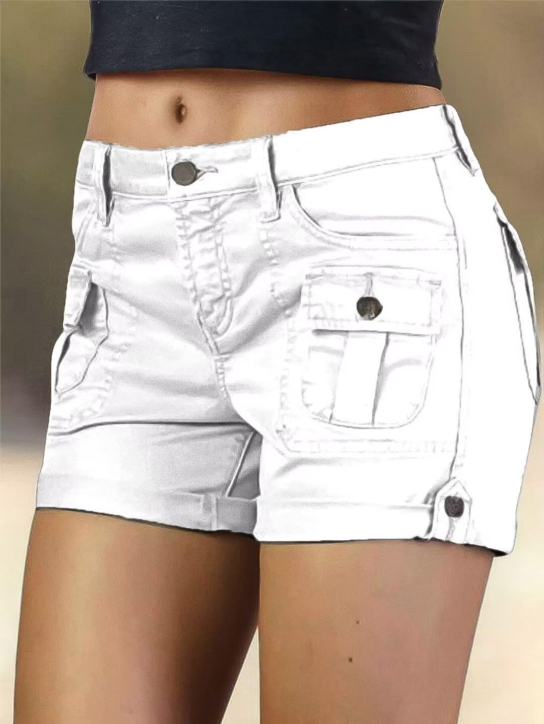Flamingals Women's Cargo Shorts Mid Waist Trendy Summer Hiking Shorts with Flat Pocket for Women White S