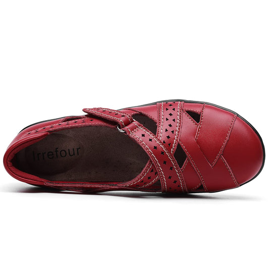 Irrefour Women's Classic Red Genuine Leather Casual Loafer Cute Slip-On Fashion Closed Toe Flat Sandal Comfy Work Sandal Everyday Walking Shoe 1607-HON060
