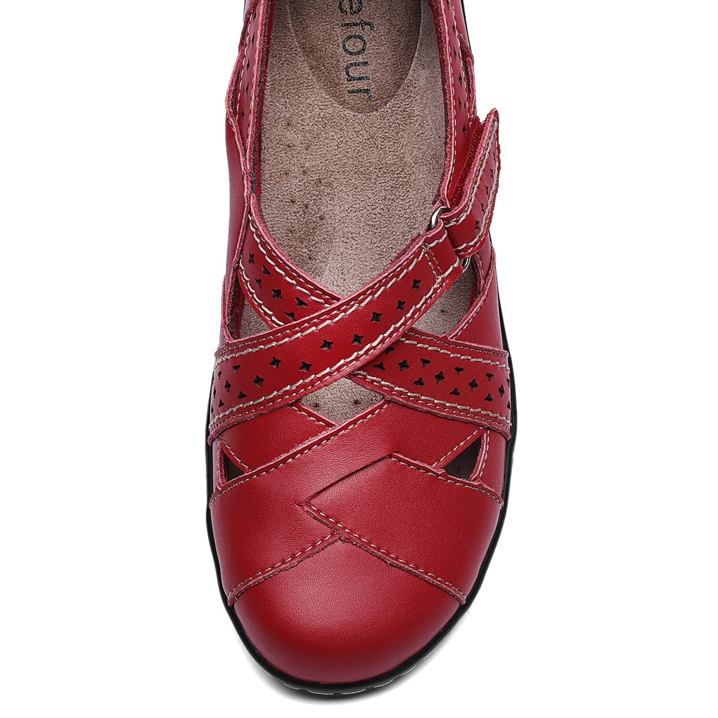 Irrefour Women's Classic Red Genuine Leather Casual Loafer Cute Slip-On Fashion Closed Toe Flat Sandal Comfy Work Sandal Everyday Walking Shoe 1607-HON060