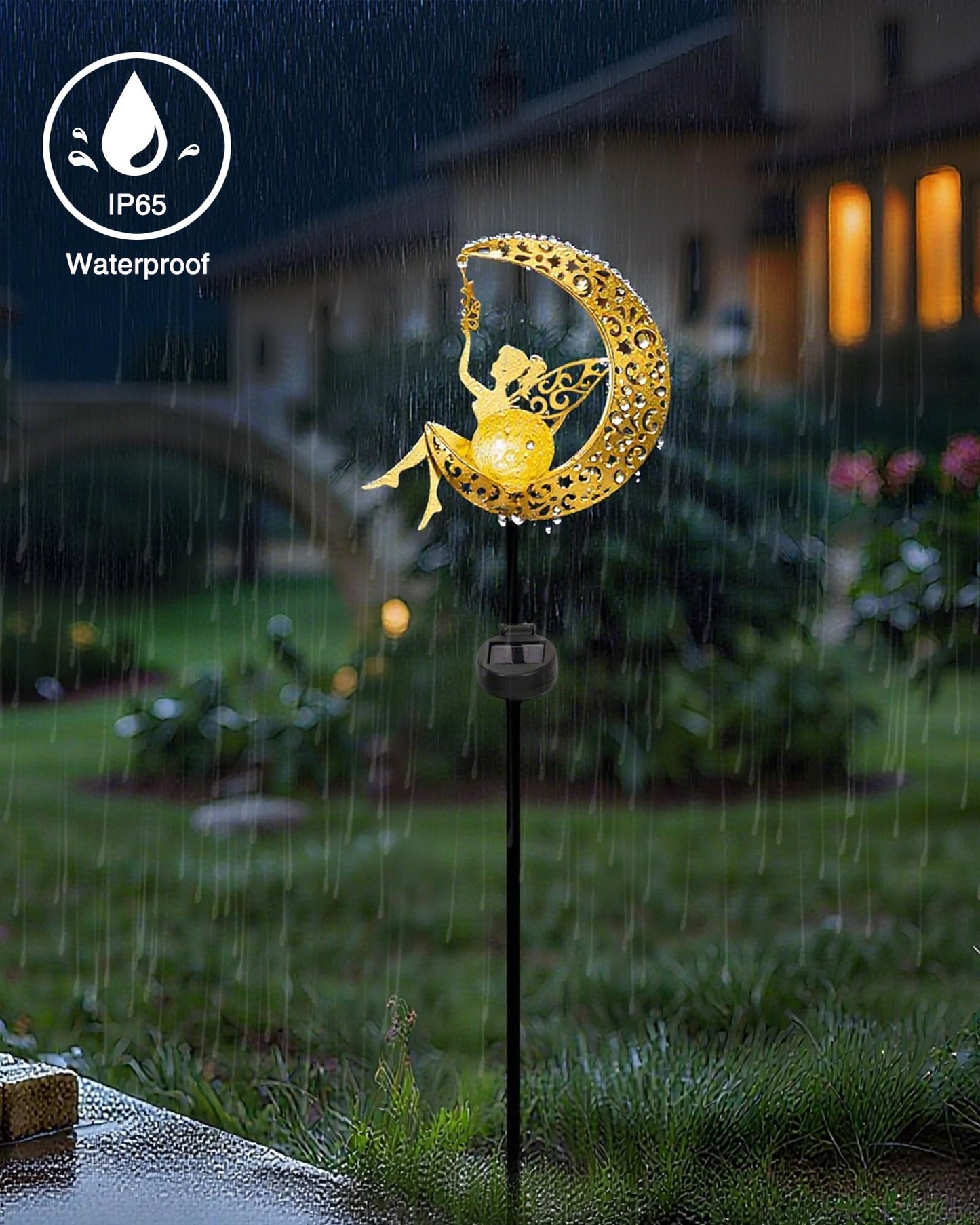 Vuees Solar Garden Statues Outdoor Decor, Fairy Moon Figurine Light Stake, Housewarming Ornament for Patio, Lawn, Yard, Pathway - Unique Gift Ideas for Gardening Mom Grandma