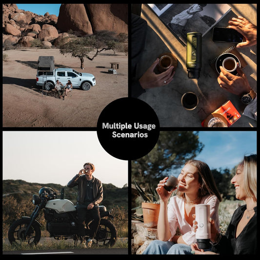 OutIn Nano Portable Electric Espresso Machine, Travel Coffee Maker for Camping, Car Coffee Maker Self-Heating with USB-C, With Ground Coffee & NS Capsule for RV, Hiking, Office