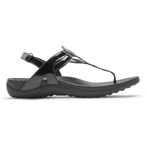 Rockport Women's Ramona-CH Flat Sandal, Black Patent, 10 W US