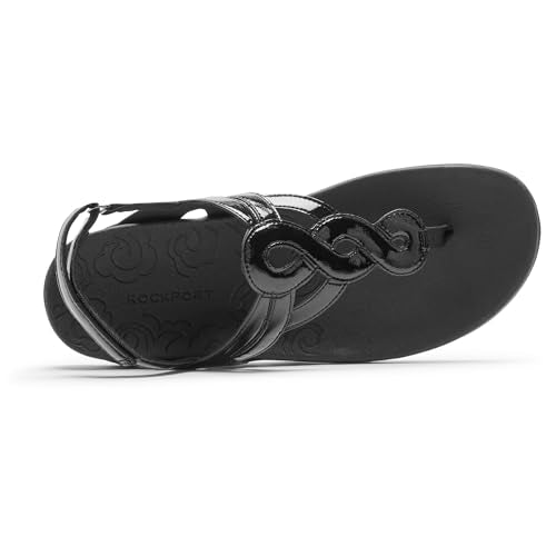 Rockport Women's Ramona-CH Flat Sandal, Black Patent, 10 W US