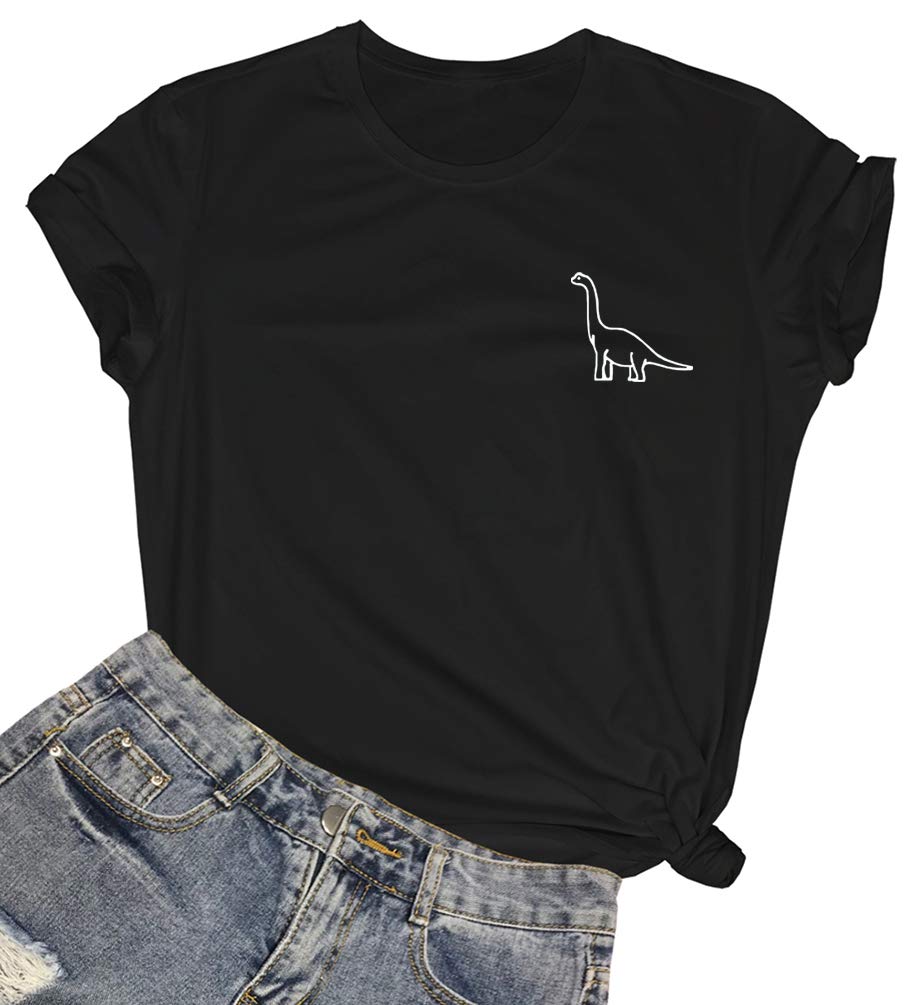 ROSEPARK Women Dinosaur Graphic Tee Teen Girl Cute T Shirt Black Large