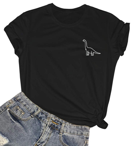 ROSEPARK Women Dinosaur Graphic Tee Teen Girl Cute T Shirt Black Large