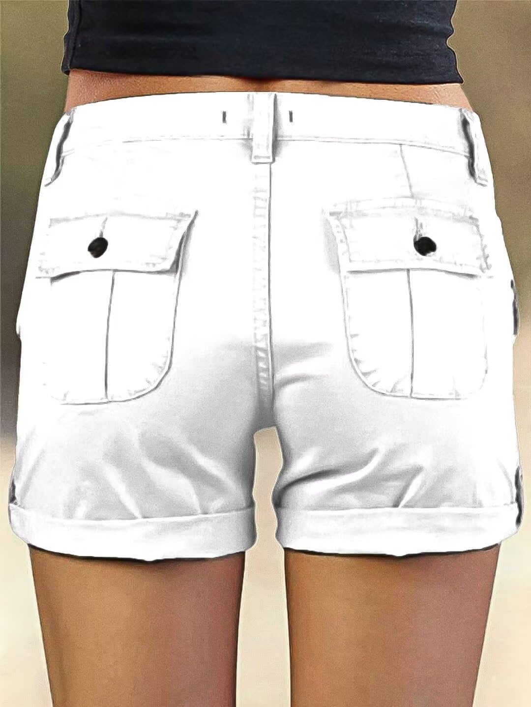 Flamingals Women's Cargo Shorts Mid Waist Trendy Summer Hiking Shorts with Flat Pocket for Women White S