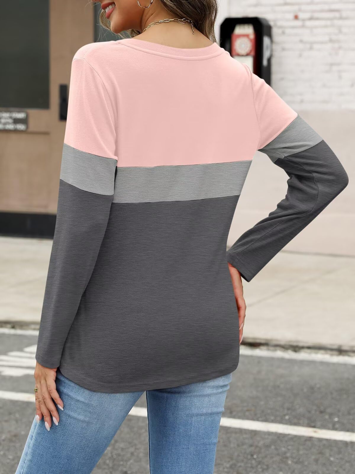 ORANDESIGNE Women's Long Sleeve Shirts Color Block Zipper Tops Tunics Casual Fall Ladies Tees