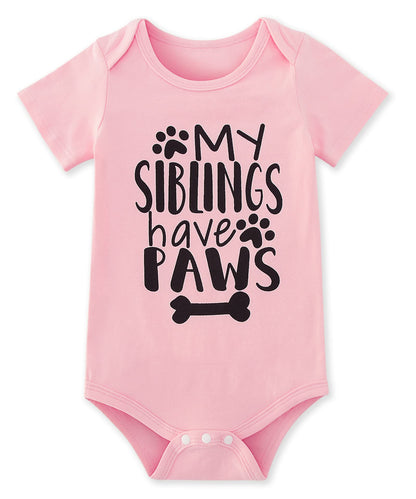 Funnycokid Baby Girls Boys Romper My Siblings Have Paws Newborn Stuff Gender Neutral Announcement Bodysuit Pink Short Sleeve Clothes 3-6 Months
