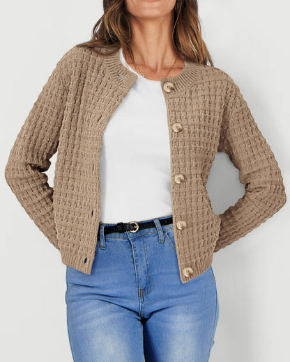 PRETTYGARDEN Women's Knit Cardigan Sweaters Casual Long Sleeve Open Front Button Down Trendy Jackets Outerwear (Camel,Large)
