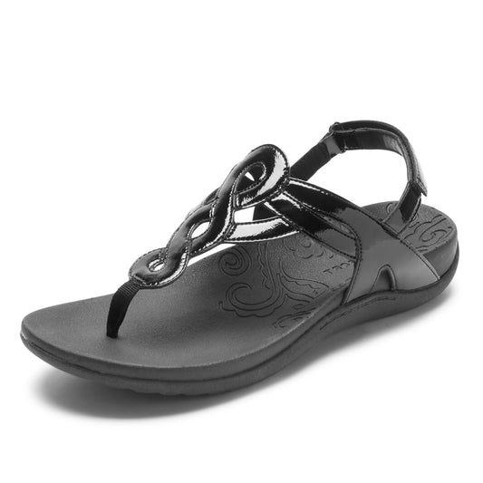 Rockport Women's Ramona-CH Flat Sandal, Black Patent, 10 W US