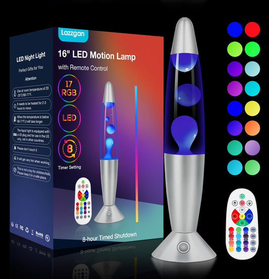 17 Color Changing LED Liquid Motion Lamp: 16 inches Night Lights with Remote Control, Home Decoration Mood Lighting, Christmas Gifts Table Lamp for Adults and Kids Bedroom,White Wax