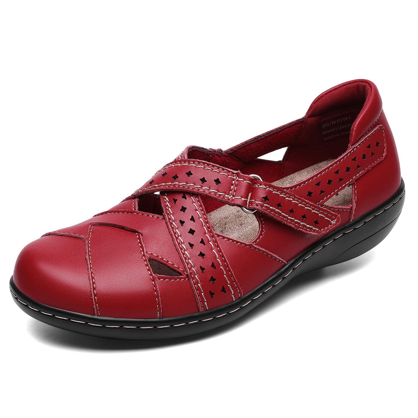 Irrefour Women's Classic Red Genuine Leather Casual Loafer Cute Slip-On Fashion Closed Toe Flat Sandal Comfy Work Sandal Everyday Walking Shoe 1607-HON060