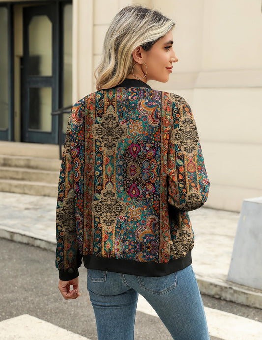 Zeagoo Women's Boho Bomber Jacket Lightweight Fall Zip Front Fashion Outerwear for Concert