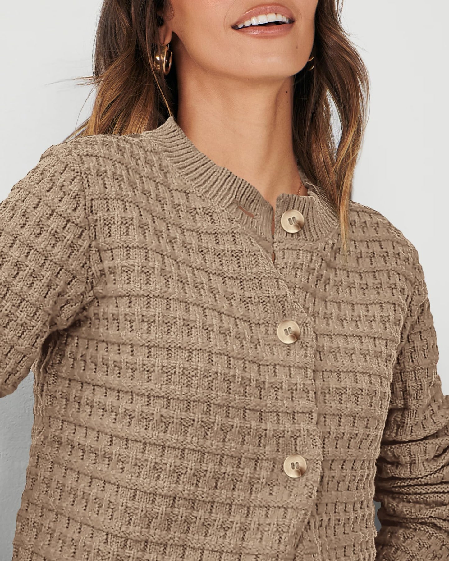 PRETTYGARDEN Women's Knit Cardigan Sweaters Casual Long Sleeve Open Front Button Down Trendy Jackets Outerwear (Camel,Large)
