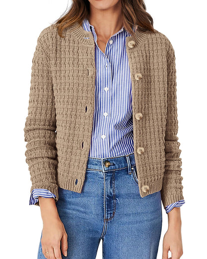PRETTYGARDEN Women's Knit Cardigan Sweaters Casual Long Sleeve Open Front Button Down Trendy Jackets Outerwear (Camel,Large)