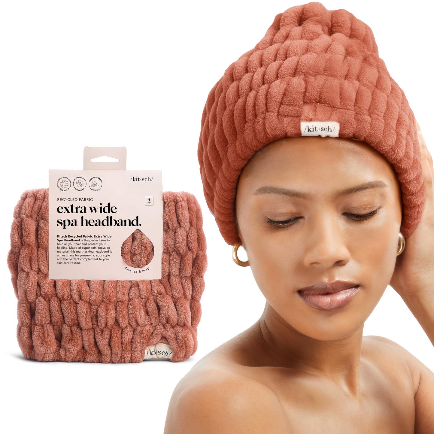 Kitsch Spa Headband for Women - Soft, Stretchy Skincare Headband for Washing Face, Makeup & Facials | Extra-Wide, Non-Slip for Beauty Routines & Self-Care - Dusty Rose