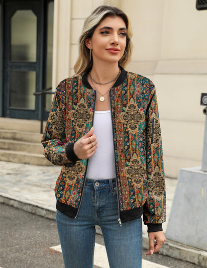 Zeagoo Women's Boho Bomber Jacket Lightweight Fall Zip Front Fashion Outerwear for Concert